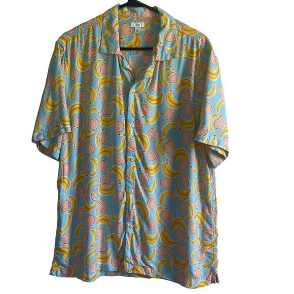 dip Other - Dip Banana and Orange Print Button Down Short Sleeve Shirt Size Medium